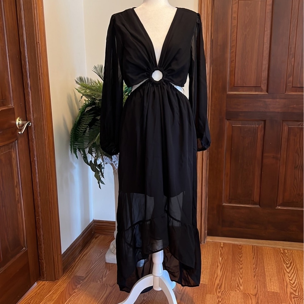 Black Long Sleeve Cutout Dress